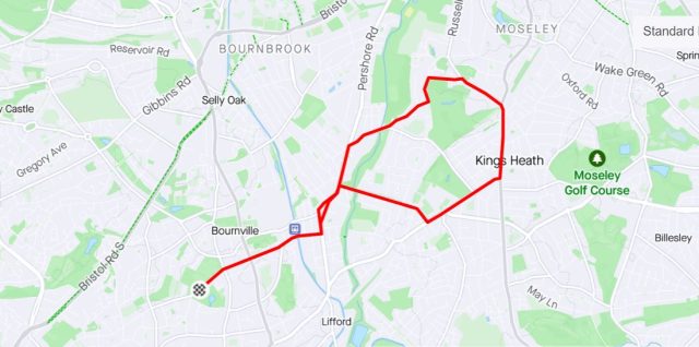 Strava route Kings Heath High Street